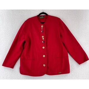 Giesswein Austria Jacket Womens Size 12 Red 100% Wool Button-Up Long Sleeve Knit